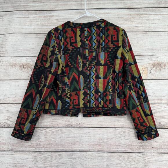 Catherine Malandrino Knit Southwest Aztec Print Jacket Women's 4 Black/Red/Green - Picture 2 of 14